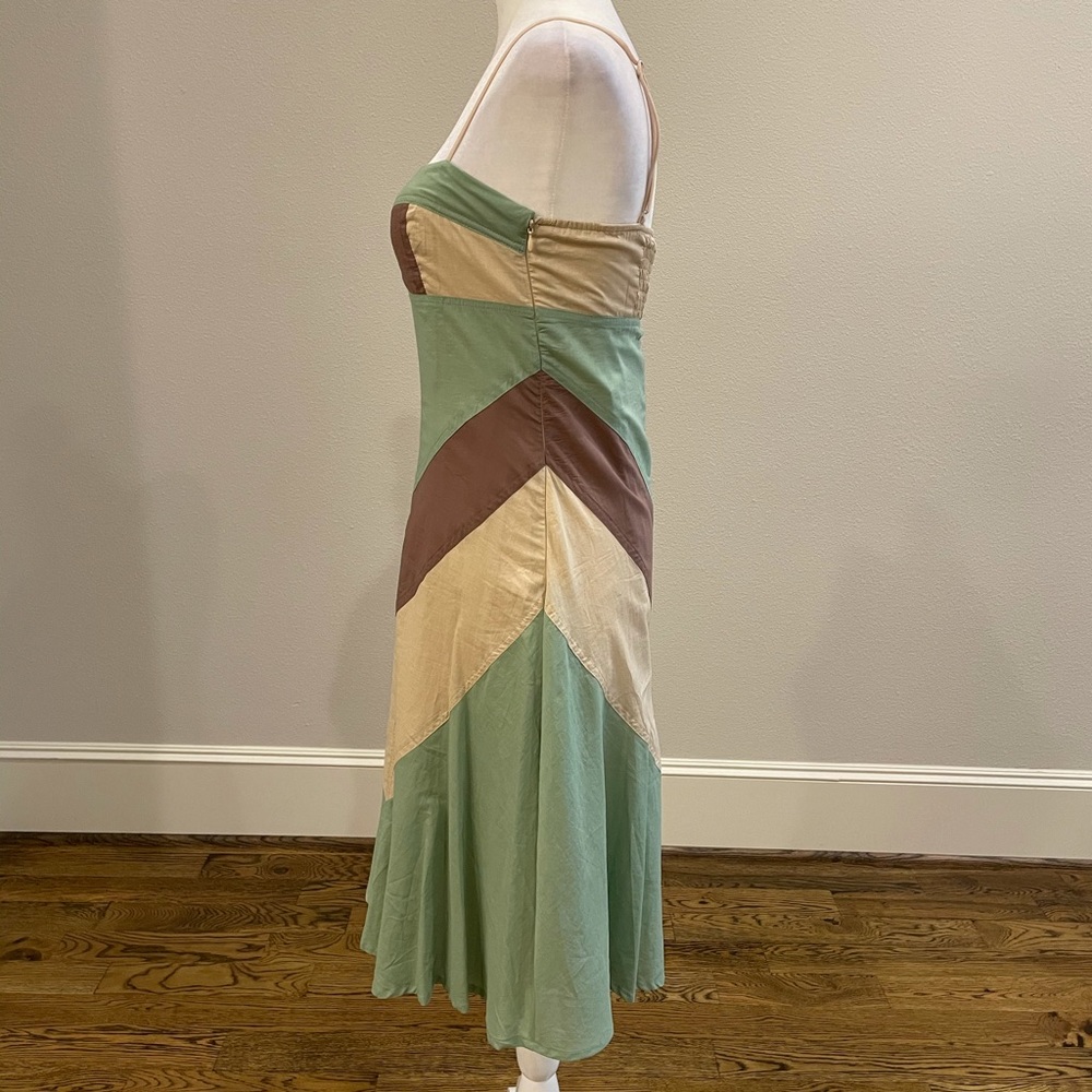 Mint, brown and tan chevron cotton midi dress - Picture 4 of 8